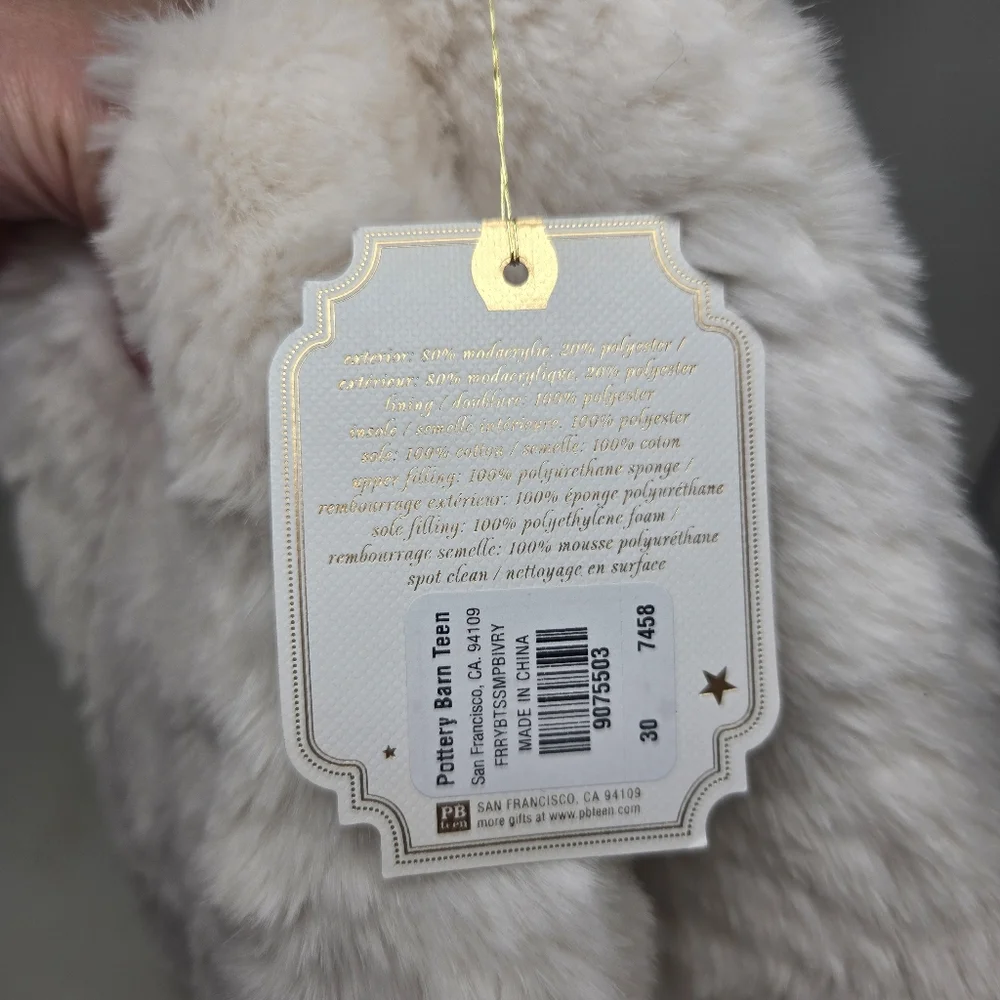 PB Kids‎ Polar Bear Slippers Faux Fur White Furry Boot Pottery Barn NWT Small